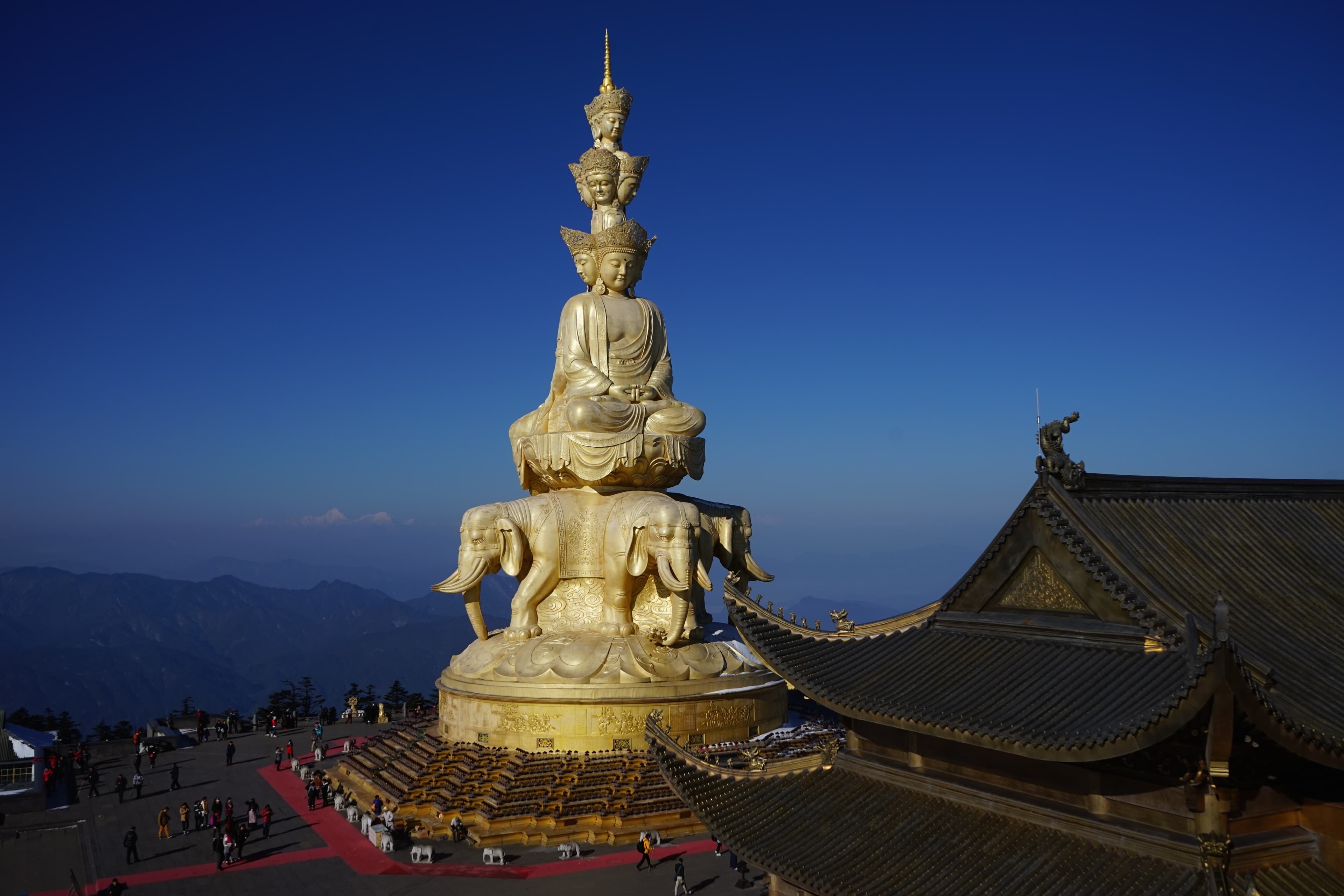 Mount Emei's Golden Summit beneath a clear blue sky